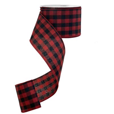 Buffalo Check Red Black Ribbon - 4" x 50 Yards, Wired Edge, Plaid, Wreath, Farmhouse Decor, Garland, Presents, Gift Basket, Ribbons for Crafts, Fall, Christmas Ribbon, Valentine's Day