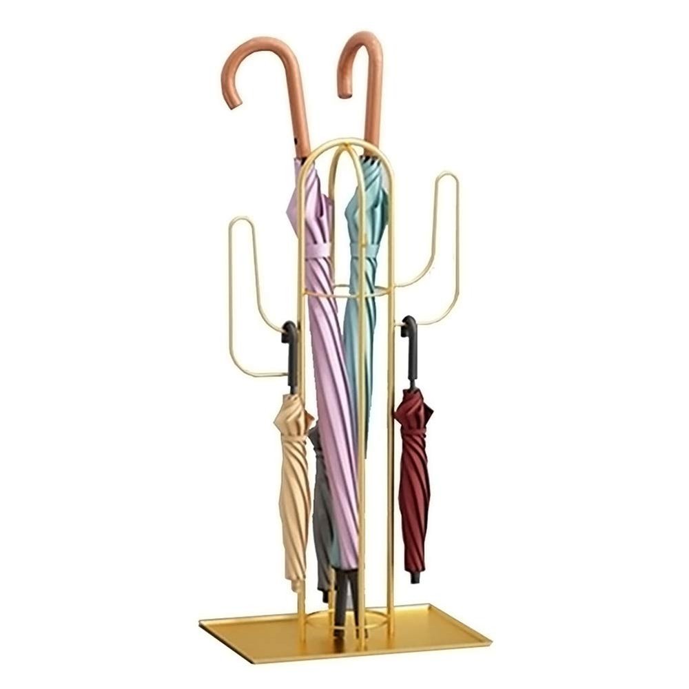Umbrella Racks WXYZ Golden Household Umbrella Stand, Cactus-Shaped Umbrella Bucket, Multifunctional Umbrella Drain Rack, Can Store Long and Short Umbrellas 33x25x60cm