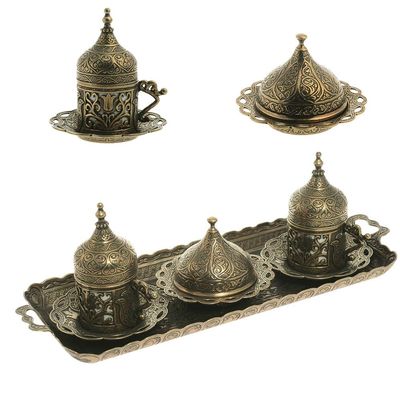 Alisveristime Authentic Turkish Coffee Cup Set: Zamak & Porcelain, Tulip Motifs (Set of 2) (Lale) (Autentic)
