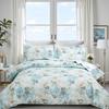 3-Piece Coastal Beach Bedspread Set Full/Queen Quilt Set Blue Ocean Theme Bedding Seashell Conch Seahorse Starfish Bed Covers Bedroom Decor,1 Quilt+ 2 Pillow Shams view 1