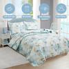 3-Piece Coastal Beach Bedspread Set Full/Queen Quilt Set Blue Ocean Theme Bedding Seashell Conch Seahorse Starfish Bed Covers Bedroom Decor,1 Quilt+ 2 Pillow Shams view 2
