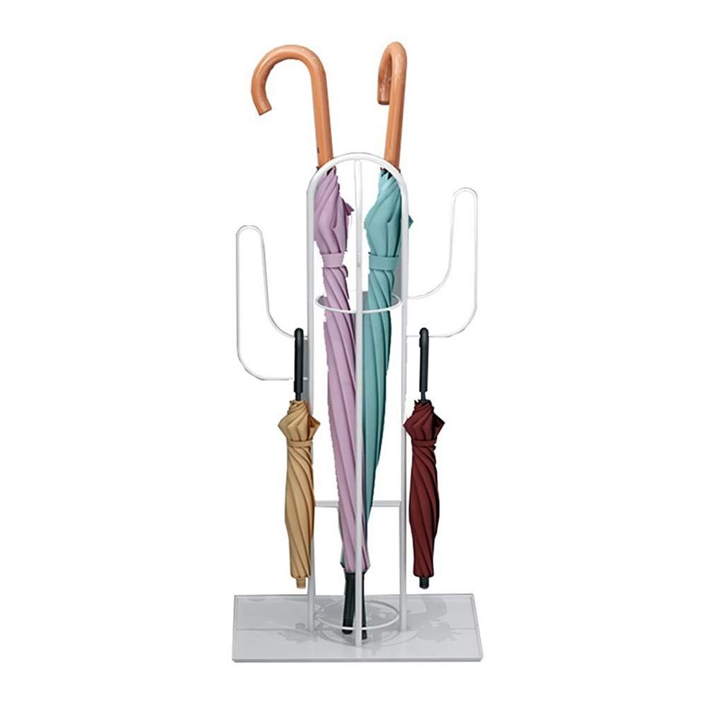 Umbrella Racks WXYZ Umbrella Stand, Household Umbrella Bucket Wrought Iron Cactus Shape, Hollow and Quick Drain Umbrella Storage Rack 33x25x60cm White