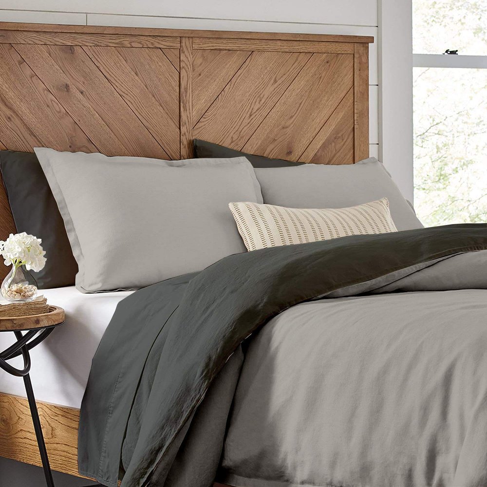 3 Piece Reversible Duvet Cover Set with Zipper & Corner Ties 100% Egyptian Cotton 800 Thread Count Premium Two Tone Bedding (Super King,Dark Grey/Chocolate)