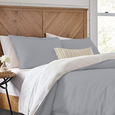 1 Piece Reversible Duvet Cover with Zipper & Corner Ties 100% Egyptian Cotton 800 Thread Count Premium Two Tone Bedding (Super King, Silver/White)