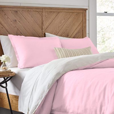 3 Piece Reversible Duvet Cover Set with Zipper & Corner Ties 100% Egyptian Cotton 800 Thread Count Premium Two Tone Bedding (Oversized Super King, Baby Pink/White)