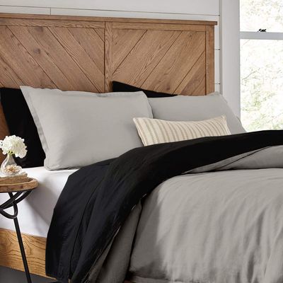 1 Piece Reversible Duvet Cover with Zipper & Corner Ties 100% Egyptian Cotton 800 Thread Count Premium Two Tone Bedding (Super King, Silver/Black)