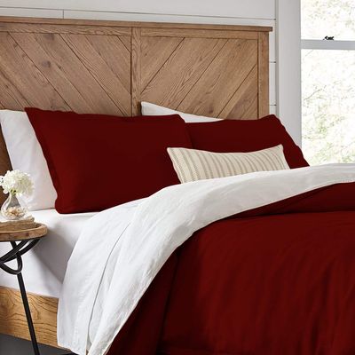 1 Piece Reversible Duvet Cover with Zipper & Corner Ties 100% Egyptian Cotton 800 Thread Count Premium Two Tone Bedding (Super King, Burgundy/White)