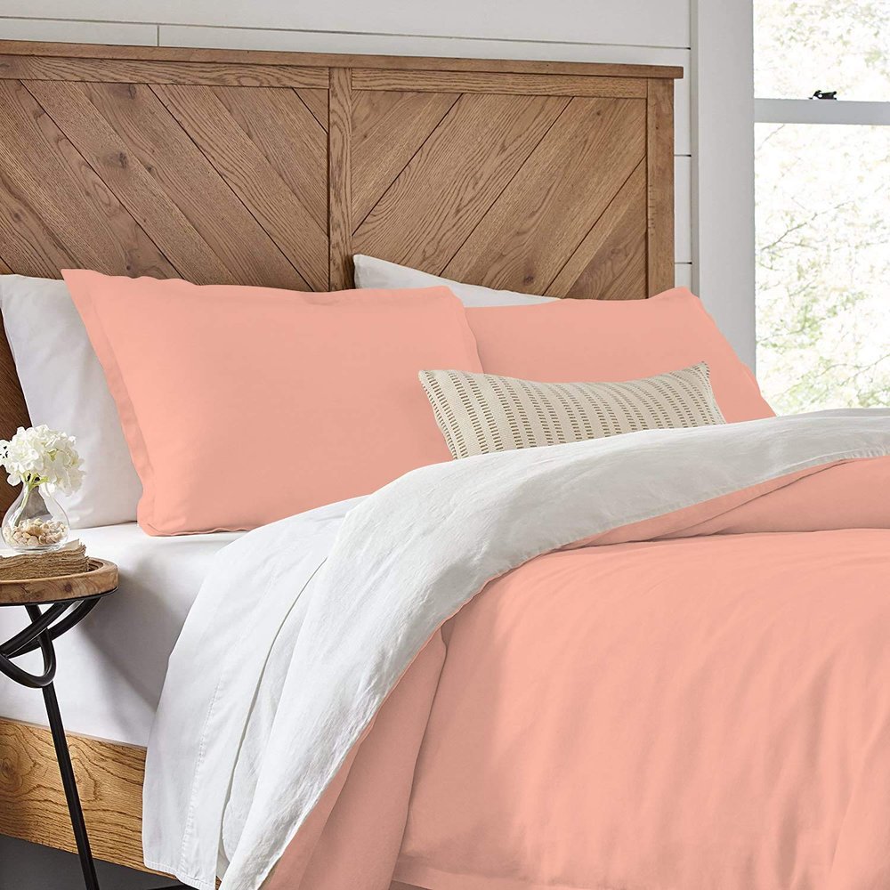 3 Piece Reversible Duvet Cover Set with Zipper & Corner Ties 100% Egyptian Cotton 800 Thread Count Premium Two Tone Bedding (Super King, Peach/White)