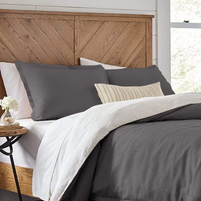 3 Piece Reversible Duvet Cover Set with Zipper & Corner Ties 100% Egyptian Cotton 800 Thread Count Premium Two Tone Bedding (Super King, Dark Grey/White)
