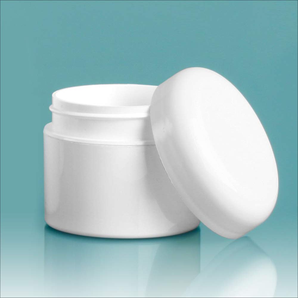 1 oz White Polypro Double Wall Straight Sided Jars w/White Lined Dome Caps