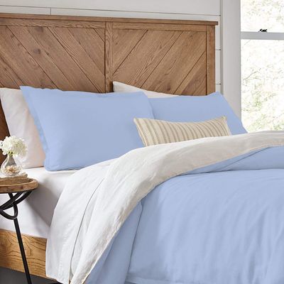 3 Piece Reversible Duvet Cover Set with Zipper & Corner Ties 100% Egyptian Cotton 800 Thread Count Premium Two Tone Bedding (Super King, Light Blue/White)