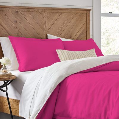 3 Piece Reversible Duvet Cover Set with Zipper & Corner Ties 100% Egyptian Cotton 800 Thread Count Premium Two Tone Bedding (Super King, Hot Pink/White)