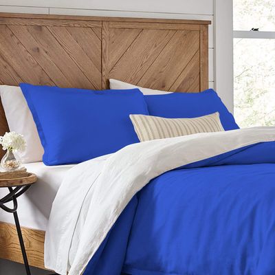 1 Piece Reversible Duvet Cover with Zipper & Corner Ties 100% Egyptian Cotton 800 Thread Count Premium Two Tone Bedding (Oversized Super King, Royal Blue/White)