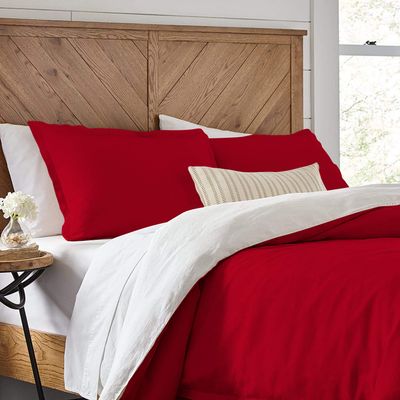 3 Piece Reversible Duvet Cover Set with Zipper & Corner Ties 100% Egyptian Cotton 800 Thread Count Premium Two Tone Bedding (Oversized Super King, Red/White)