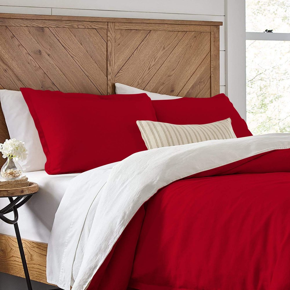 3 Piece Reversible Duvet Cover Set with Zipper & Corner Ties 100% Egyptian Cotton 800 Thread Count Premium Two Tone Bedding (Oversized Super King, Red/White)
