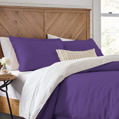 3 Piece Reversible Duvet Cover Set with Zipper & Corner Ties 100% Egyptian Cotton 800 Thread Count Premium Two Tone Bedding (Oversized Super King, Purple/White)