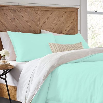 1 Piece Reversible Duvet Cover with Zipper & Corner Ties 100% Egyptian Cotton 800 Thread Count Premium Two Tone Bedding (Oversized Super King, Aqua Blue/White)