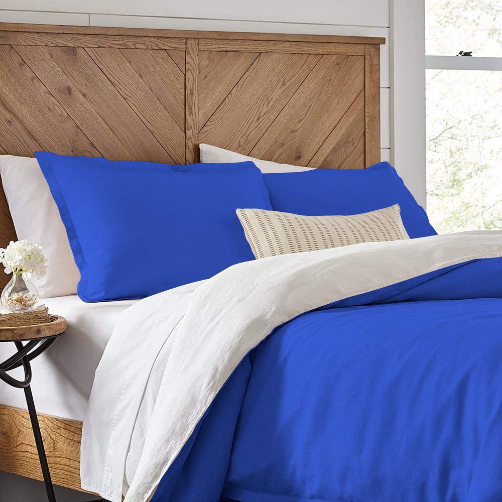 3 Piece Reversible Duvet Cover Set with Zipper & Corner Ties 100% Egyptian Cotton 800 Thread Count Premium Two Tone Bedding (Super King, Royal Blue/White)