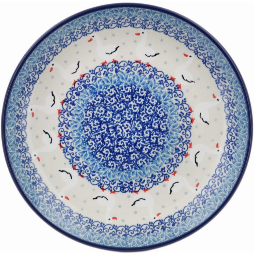 Polmedia Polish Pottery Dessert Plate - Duck Duck Goose Pattern Handmade in Boleslawiec Poland by Ceramika Artystyczna + Certificate of Authenticity