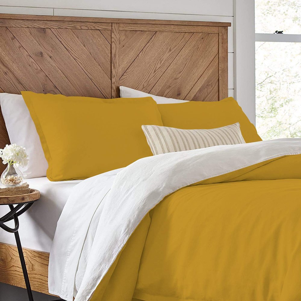 1 Piece Reversible Duvet Cover with Zipper & Corner Ties 100% Egyptian Cotton 800 Thread Count Premium Two Tone Bedding (Super King, Gold/White)