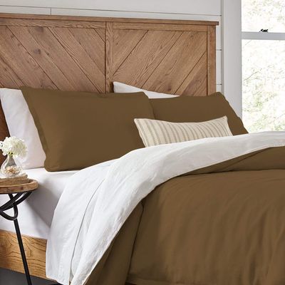 1 Piece Reversible Duvet Cover with Zipper & Corner Ties 100% Egyptian Cotton 800 Thread Count Premium Two Tone Bedding (Oversized Super King, Taupe/White)