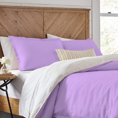 3 Piece Reversible Duvet Cover Set with Zipper & Corner Ties 100% Egyptian Cotton 800 Thread Count Premium Two Tone Bedding (Oversized Super King, Lilac/White)