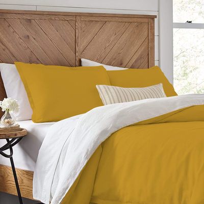 1 Piece Reversible Duvet Cover with Zipper & Corner Ties 100% Egyptian Cotton 800 Thread Count Premium Two Tone Bedding (Oversized Super King, Gold/White)