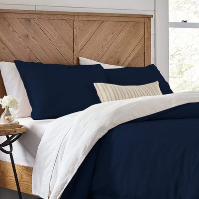 1 Piece Reversible Duvet Cover with Zipper & Corner Ties 100% Egyptian Cotton 800 Thread Count Premium Two Tone Bedding (Super King, Navy/White)