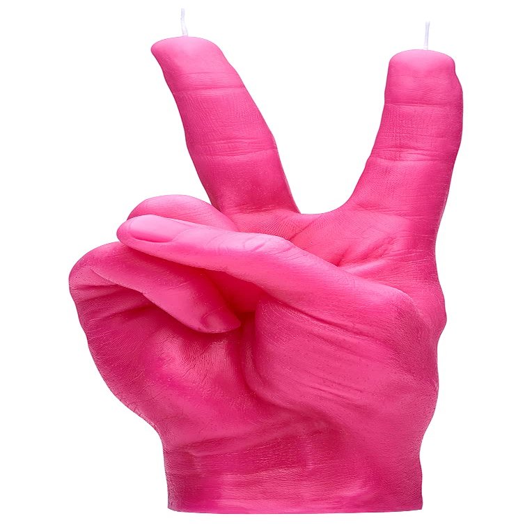 CandleHand Hand Gesture Candle Peace Sign - Big Real Hand Size 6.7 x 4.3 x 2.4 inches - Handmade Winner Statue - Birthday, Office, Housewarming Gift (Pink)