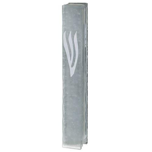 Judaica Place Glass Mezuzah Case Bubbles Design with White Shin - Easy Peel and Stick Waterproof Mezuzah Cover for 15cm Scroll