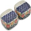 Polmedia Polish Pottery Salt and Pepper Set - Wave Of Flowers Pattern Handmade in Boleslawiec Poland + Certificate of Authenticity view 1