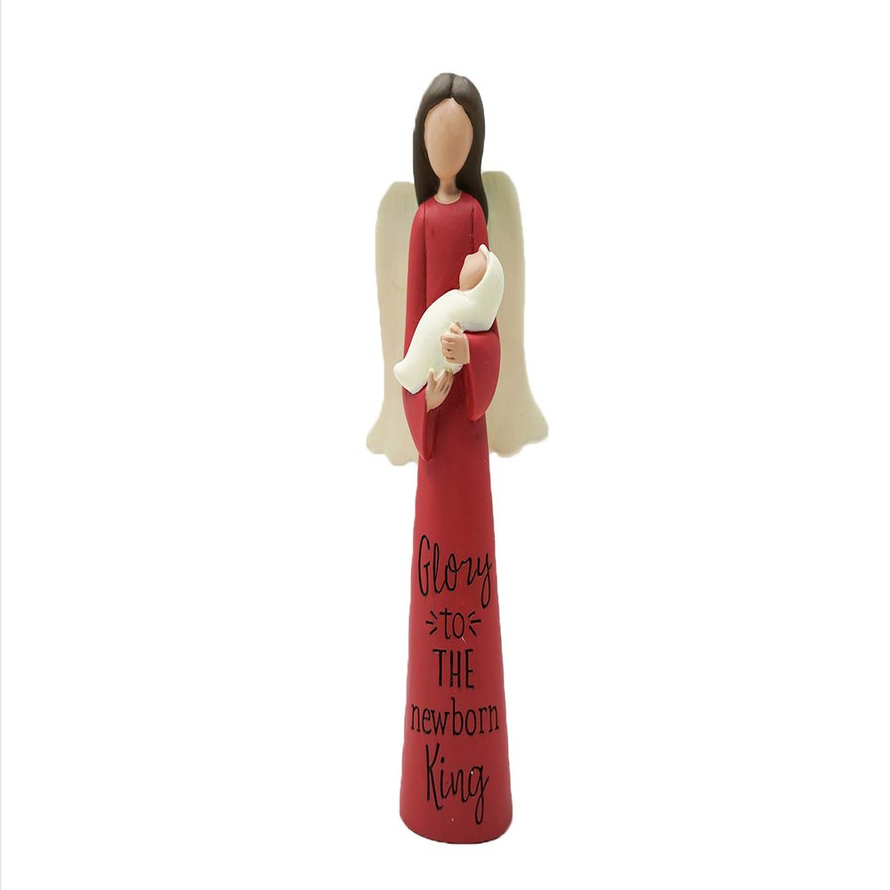 Blossom Bucket Nativity Angel Holding Baby Jesus Figurine, Glory to The Newborn King Collectible, Decorative Religious Gift, 4 1/4 Inch
