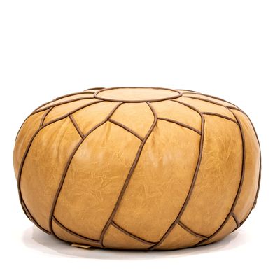 Moderner Faux Leather Pouf Unstuffed Ottoman Moroccan Footstool, Floor Footrest Cushion, Storage Solution - Natural Brown Color (Camel, Round)