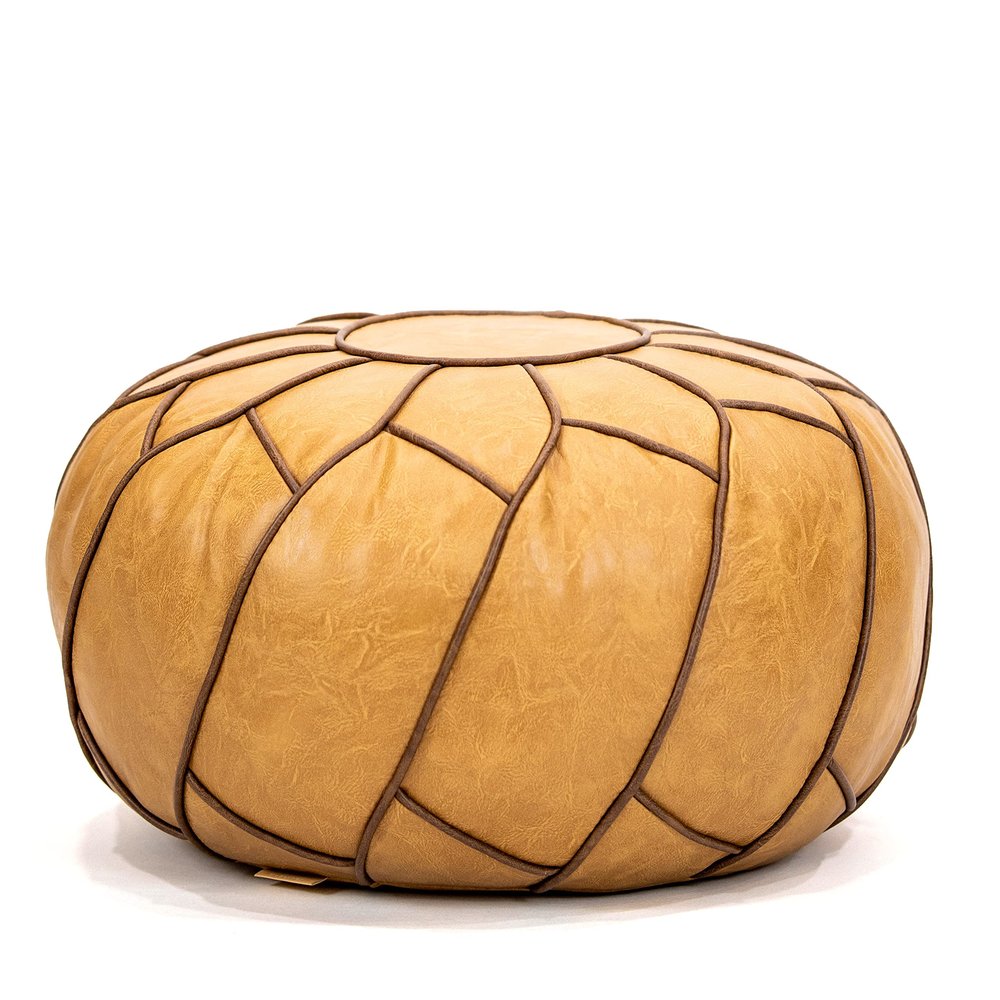Moderner Faux Leather Pouf Unstuffed Ottoman Moroccan Footstool, Floor Footrest Cushion, Storage Solution - Natural Brown Color (Camel, Round)