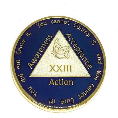Recovery Line 23 Year Al-Anon Blue Butterfly Anniversary Medallion, Chip, Token, Coin