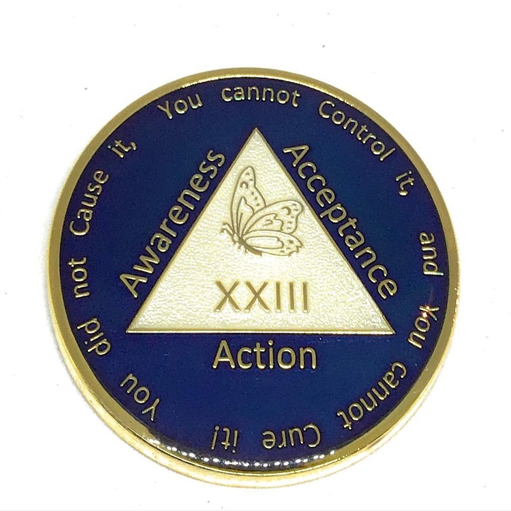 Recovery Line 23 Year Al-Anon Blue Butterfly Anniversary Medallion, Chip, Token, Coin