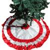 Silver Christmas Tree Skirt 36'' to100'' 3 Layer Ruffle Red Velvet Metalic Silver Lined Extra Large Christmas Tree Skirt Bow Closure view 1
