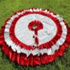 Silver Christmas Tree Skirt 36'' to100'' 3 Layer Ruffle Red Velvet Metalic Silver Lined Extra Large Christmas Tree Skirt Bow Closure view 2