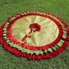 Silver Christmas Tree Skirt 36'' to100'' 3 Layer Ruffle Red Velvet Metalic Silver Lined Extra Large Christmas Tree Skirt Bow Closure view 3