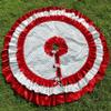 Silver Christmas Tree Skirt 36'' to100'' 3 Layer Ruffle Red Velvet Metalic Silver Lined Extra Large Christmas Tree Skirt Bow Closure view 4