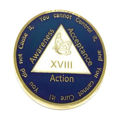 Recovery Line 18 Year Al-Anon Blue Butterfly Anniversary Medallion, Chip, Token, Coin