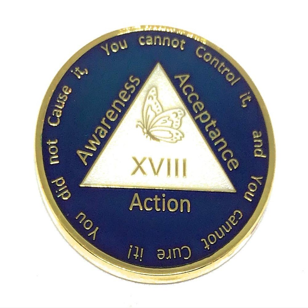 Recovery Line 18 Year Al-Anon Blue Butterfly Anniversary Medallion, Chip, Token, Coin