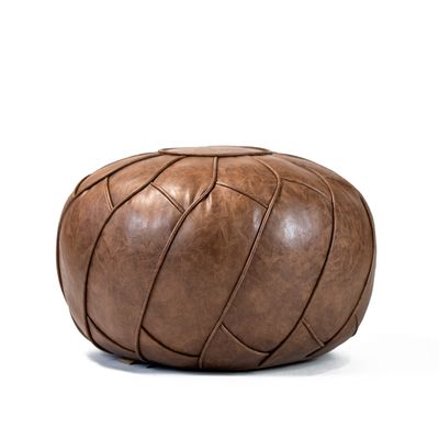 Moderner Faux Leather Pouf Unstuffed Ottoman Moroccan Footstool, Floor Footrest Cushion, Storage Solution - Natural Brown Color (Mocha, Round)