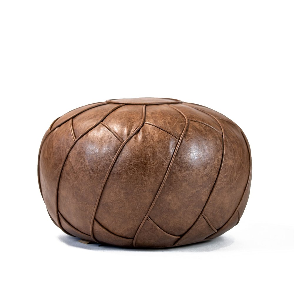 Moderner Faux Leather Pouf Unstuffed Ottoman Moroccan Footstool, Floor Footrest Cushion, Storage Solution - Natural Brown Color (Mocha, Round)