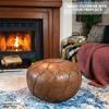 Moderner Faux Leather Pouf Unstuffed Ottoman Moroccan Footstool, Floor Footrest Cushion, Storage Solution - Natural Brown Color (Mocha, Round) view 2