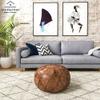 Moderner Faux Leather Pouf Unstuffed Ottoman Moroccan Footstool, Floor Footrest Cushion, Storage Solution - Natural Brown Color (Mocha, Round) view 4