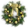 Deluxe Gold Ornament Bell Berry Pine Wreath 24in 24" L X W 6" Dp Un-lit view 1