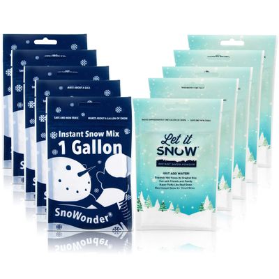 Let it Snow and SnoWonder Instant Snow Powder for Slime and Holiday Decorations - Artificial Snow Mix Makes 10 Gallons of Fake Snow - Made in The USA