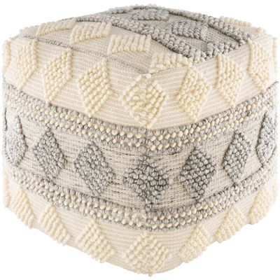 Unknown1 Farmhouse 18-inch Cube Pouf Cream Grey Khaki Textured French Country Cotton Polyester Single Handmade