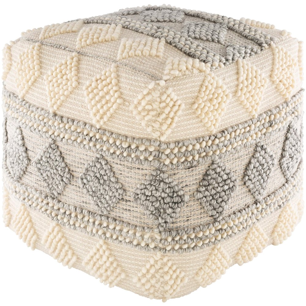 Unknown1 Farmhouse 18-inch Cube Pouf Cream Grey Khaki Textured French Country Cotton Polyester Single Handmade